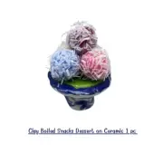 Clay Thai Coconut Balls Snacks Dessert Ceramic Pedestal Tray Buddha Statue