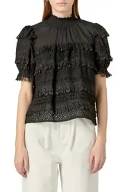 English Factory Eyelet Lace Babydoll Top in Black at Nordstrom, Size Small