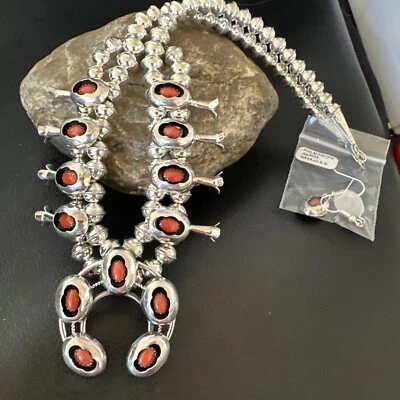 ShadowBox Navajo Red Coral Sterling Squash Naja 17" Necklace 16115