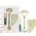 CRYSTALLOVE Jade Beauty Set: Face Roller + Gua Sha Plate + Roll-On Bottle