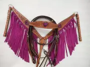 Premium Quality Leather Western Breastplate And Headstall With Pink Laces
