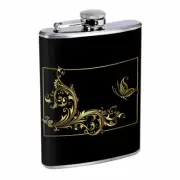 Black Gold Butterfly Em1 Flask 8oz Stainless Steel Hip Drinking Whiskey
