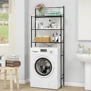 MALLBOO Washing Machine Shelf, No Drilling, 3 Levels, Bathroom Shelf, Stainless Steel Toilet Shelf, Space-Saving Bathroom Carrier (Black)