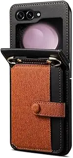 Crossbody Ring Zipper Phone Case for Samsung Galaxy Z Flip, Wallet with Card Holder Cover,Brown,for Galaxy Z Flip 5