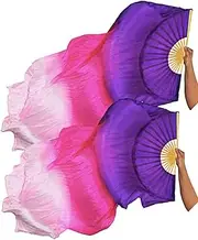 [TMZAQH] Women 1 Pair (Left+Right) Silk Belly Dance Fans Veil Belly Dancing Long Folding Fans Length 150 cm Width 90 cm
