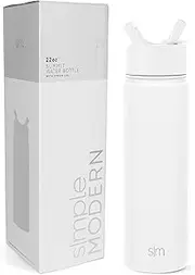 Simple Modern Water Bottle with Straw Lid Vacuum Insulated Stainless Steel Metal Thermos Bottles | Reusable Leak Proof BPA-Free Flask for School | Summit Collection | 22oz, Winter White