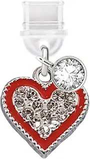 ELISE & FONDA TP643 Type-C Charging Port Anti Dust Plug Little 3D Crystal Love Heart Cell Phone Charm for iPhone 15/16/Samsung/OnePlus/Xiaomi/oppo Android Phones (Red)