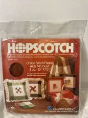 Hopscotch Cross Stitch Fabric Aida 14 15” x 15” Raspberry & Cream