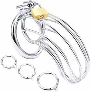 Premium Metal Silver Locked Cage Adult Sex Toy for Men tainless steel Metal Male Chastity Device Locked Cage Sex Toy for Men(50mm Ring)
