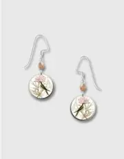 Bird and Flower Branch Disc Earrings Lemon Tree Sterling Silver Hook Handmade