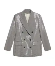 Golden Goose Deluxe Brand Double-Breasted Houndstooth Sequinned Boyfriend Jacket IT40,IT44,IT42,IT38 silver