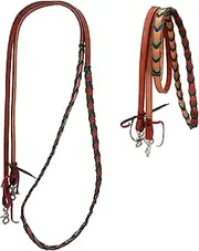 CHALLENGER Horse Western Leather Barrel Contest Green Laced Barrel Reins w/Snaps 805LR17GR