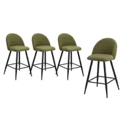 Oikiture 4x Bar Stools Kitchen Dining Chairs Counter Stool Green Boucle Padded