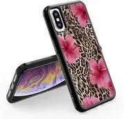 Axulimin Cute Pink Hibiscus Flowers Leopard Cheetah Print Aesthetic Phone Case for iPhone X & iPhone Xs Case for Women Girls -5.8Inch