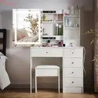 Dressing Table Mirror Sliding Stool Mirrors Makeup Table Drawers Chair Set White