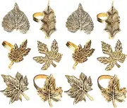 Napkin Rings Set of 12, Leaf Napkin Holders, Serviette Rings Bulk for Party Decoration, Dinning Table, Everyday, Family Gatherings - A Great Tabletop Décor - Antique Gold