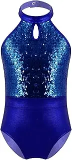 [Linjinx] Kids Girls Sleeveless Sparkling Backless Leotards Gymnastic Bodysuit Ballroom Performance Dance