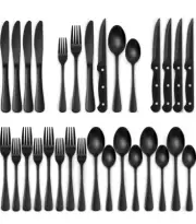 24-Piece Black Silverware Set with Steak Knives Black Flatware Set for 4 Food