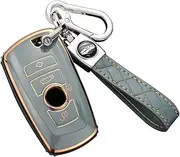 ontto TPU Silicone Car Key fob Cover fit for BMW 1 3 4 5 6 7 Series X3 X4 M5 M6 f10 f11 f30 f31 f20 f21 f22 f23 f01 f12 Z4 Smart Key case Key Shell Key Holder Keychain Accessories Gray