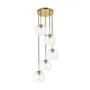 Living District Baxter 5 Light Pendant, Brass/Clear, 18.1" - LD2226BR