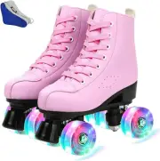 PU Leather Skates - Premium Adjustable Four-Wheel Roller Skates for Women, Men,