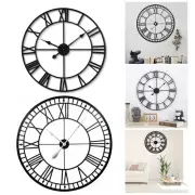Artiss 50CM Large Wall Clock Roman Numerals Round Metal Luxury Home Decor Black.