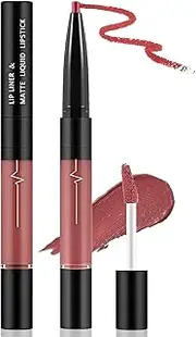 Apooliy 2 In 1 Matte Lip Gloss and Lip Liner,Waterproof Lipstick,Highly Pigmented Lip Sticks,Quick Drying,Dual-Ended Lip Sticks