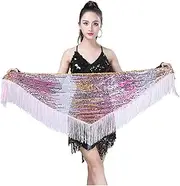 [LEIXIUSM] Belly Dance Hip Scarf 16 Colors Belly Dance Clothes Accessories Long Tassel Triangle Belts Belly Dance Hip Scarf Sequin Hip Belt for Women Belly Dance Hip Scarf