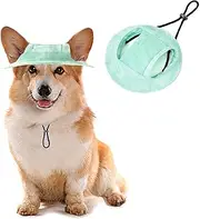 HDKUW Dog Bucket Hats, Dog Round Cap with Ear Hole, Adjustable Outdoor Travel Sun Protection Sport Hat for Cat Small Medium Dogs Green M