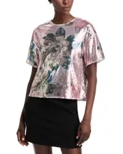 Aqua Floral Sequin Short Sleeve Tee - Exclusive