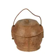 Belle Yunnan Coconut Wood 100 Year Container Decor w/ Handle Small 21cm Natural