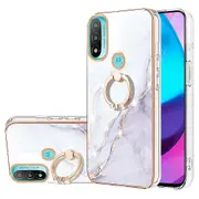 For Motorola Moto E20/E30/E40 IMD Pattern Phone Case Ring Kickstand Electroplating TPU Cover