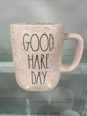 Rae Dunn Easter Speckled Pink Coffee Mug “Good Hare Day” *New*