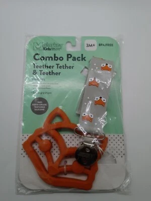 Malarkey Kids Teether Tether & Teether - Combo Pack - Fox -3M+ -BPA free- New