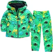 [Xfounder] Boys Girls Dinosaur Hooded Fleece Windbreaker Jacket Raincoat Pants Suit