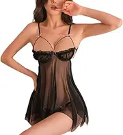 [JINZIJINYU] Sexy Lingerie for Women Sexy Ladies Mesh See Through Suspender Nightgown Passionate Temptation Push Up Small Breasts Sexy Suit