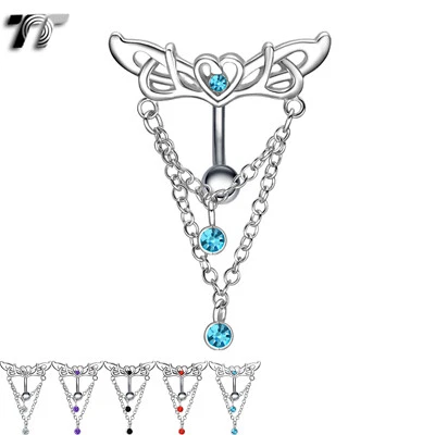 TT Reverse CZ Angel Wing Dangle Belly Bar Ring (BL517) NEW