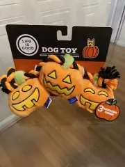 LIFE IS GOOD HappyOrange Pumpkin Plush Dog Toy W/ Clinker & 3 Squeakers 15”