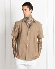 [Skylark] Skylark Men's Daydream Short Sleeve Shirt in Brown Size XL XL Brown