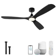 60 Inch Smart Ceiling Fan with Lights, Solid Wood Ceiling Fan with Remote, Al...
