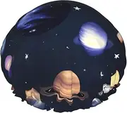 Planets Stars And Milky Way Galaxy Print Various Activities Shower Cap Reusable Soft And Lightweight Bath Hair Cap Long Hair