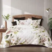 NNEDSZ Bianca Rosalia White Floral Printed Quilted Polyester Coverlet Set Super