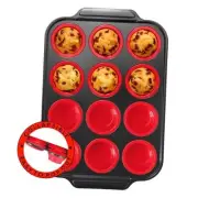 Silicone Muffin Pan for Baking - Upgraded Collapsible Silicone Cupcake Pan Red