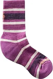 [Smartwool] Kids' Hike Light Cushion Merino Wool Striped Crew Socks, Meadow Mauve, Medium, Meadow Mauve, Medium