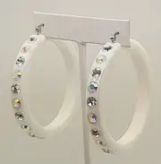 E170 Chunky Opal Lucite Acrylic wide Hoop Latch white ab Fashion Earrings