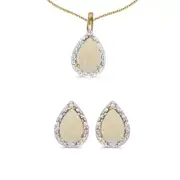 10k Yellow Gold Pear Opal And Diamond Earrings and Pendant Set