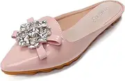 [VYKF] Flat Slippers for Women Rhinestone Mules Pointed Toe Slip On Sandals Shoes