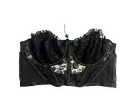 VS For Love & Lemons Underwire Strapless Corset Black Embroidered Floral Top XL