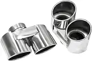 Quad Car Exhaust Tip Compatible For BMW G22 G23 G26 420i 425i 430i Stainless Steel Carbon Fibre Black Tailtip Exhaust Systems Silencer(Silver)