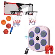 Advwin Pink Music Boxing Training Machine Wall Mounted & Over the Door Basketball Hoop